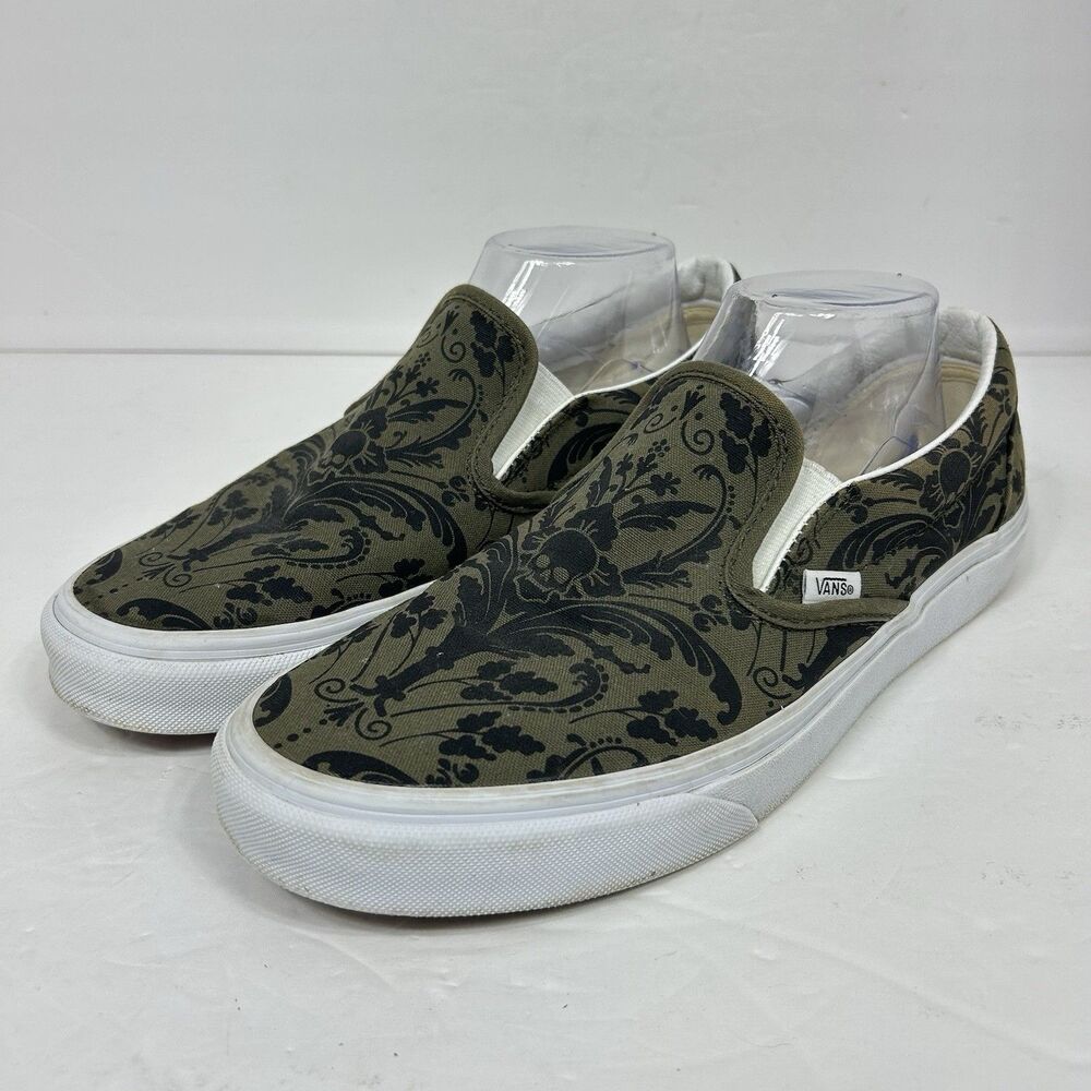 VANS Classic Slip On Skull Tapestry Grape Leaf Canvas Shoes Women 10.5 Men 9